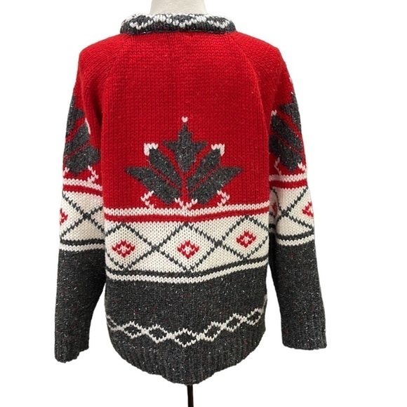 Vintage Susann D Oversized Acrylic Wool Nordic Print Sweater Red Grey Cream SZ M - Picture 2 of 6
